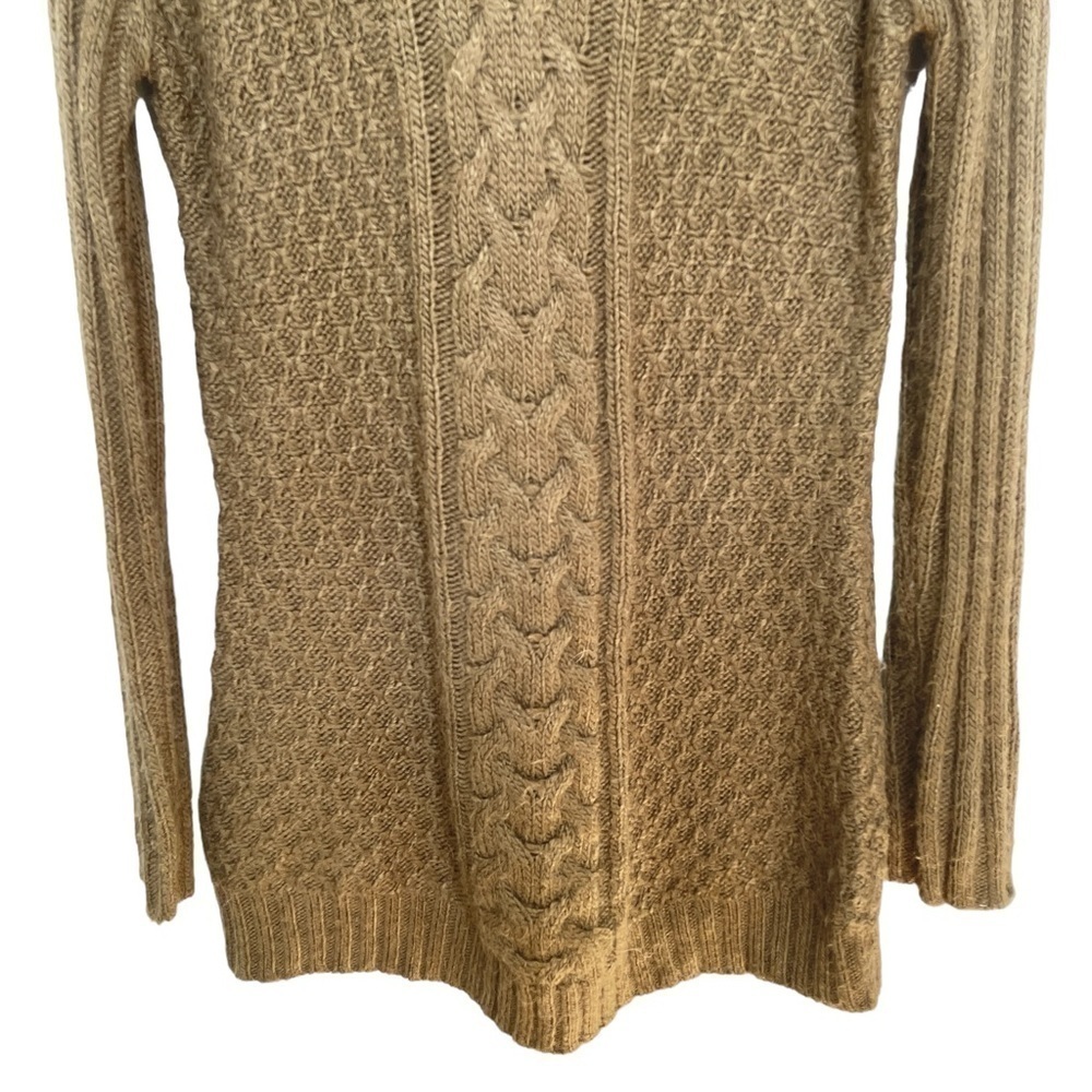 Vertico Taupe/Brown Hooded Cable Knit Sweater VNeck Ribbed Cuffs/Hem Size L - Picture 6 of 12